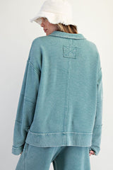 Textured Thermal Washed Pullover Faded Teal