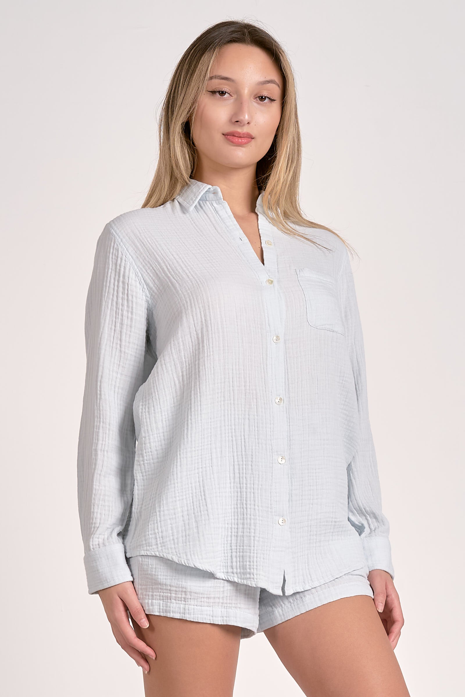 Gauze Button Down Shirt Light Blue