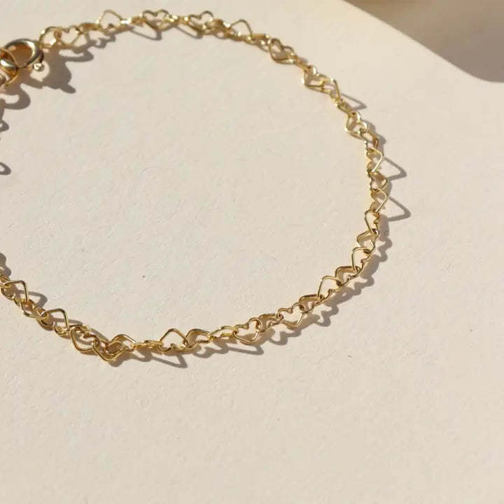 Heart Chain Bracelet 14k Gold FIll