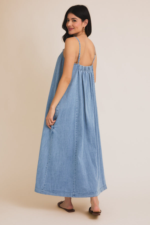 Sleeveless A Line Denim Maxi Dress
