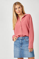 Button Down Crinkle Shirt Berry