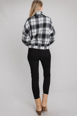 Half Zip Plaid Pullover Elastic Waist Pullover Black + White
