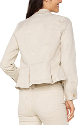 Collared Peplum Buttoned Jacket Cappucino Stripe