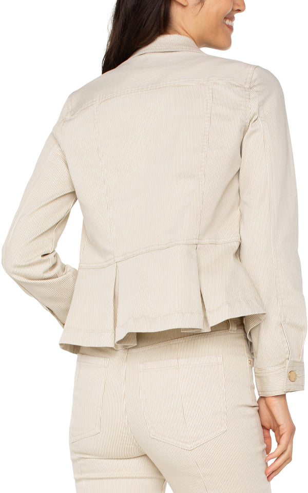 Collared Peplum Buttoned Jacket Cappucino Stripe