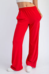 Butter Soft Side Striped Straight Track Pants True Red
