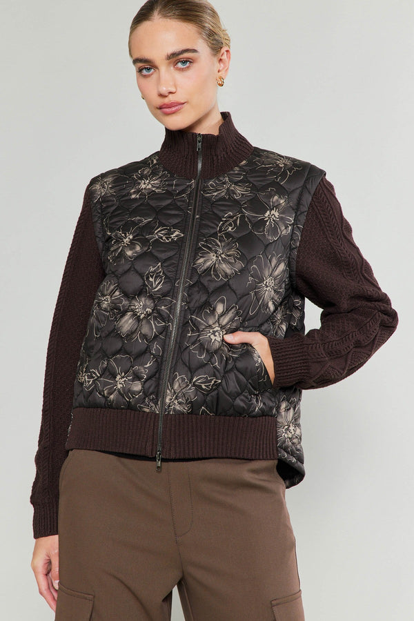 Quilted Floral Sweater Sleeve Jacket Black Floral