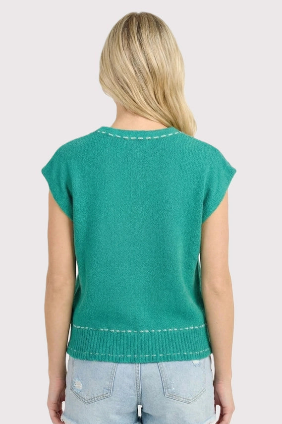 Stitch Detail Sweater Tank Green