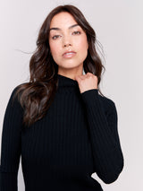 Basic Ribbed Mock Neck Sweater Top Black