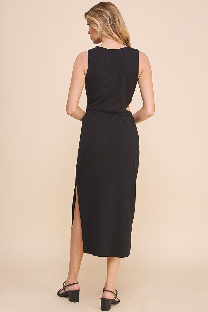 Side Twist Cut Out Sleeveless Midi Dress Black
