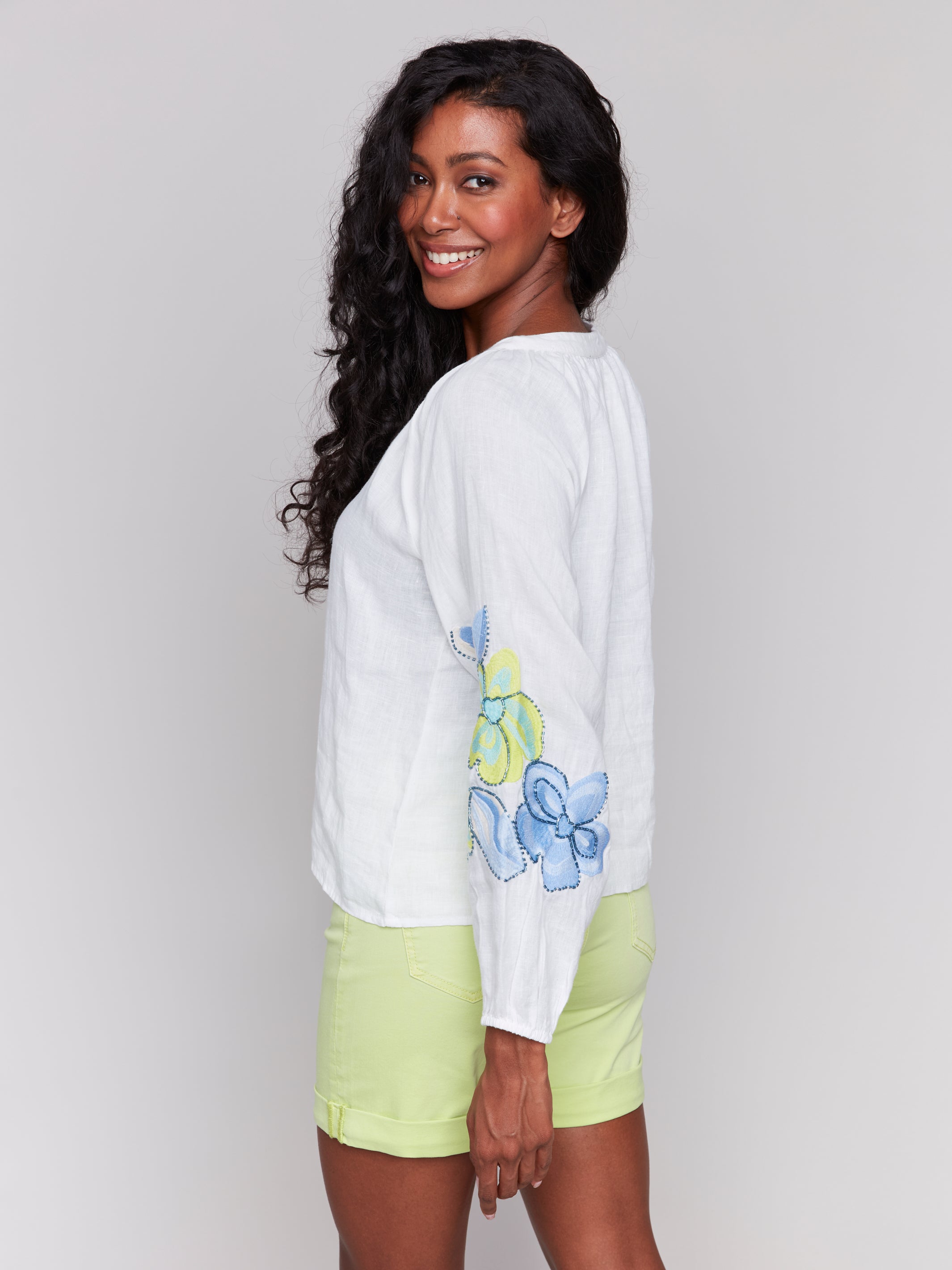 Lace Detail Raglan Sleeve Button Down Blouse Anise