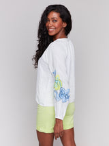Lace Detail Raglan Sleeve Button Down Blouse Anise