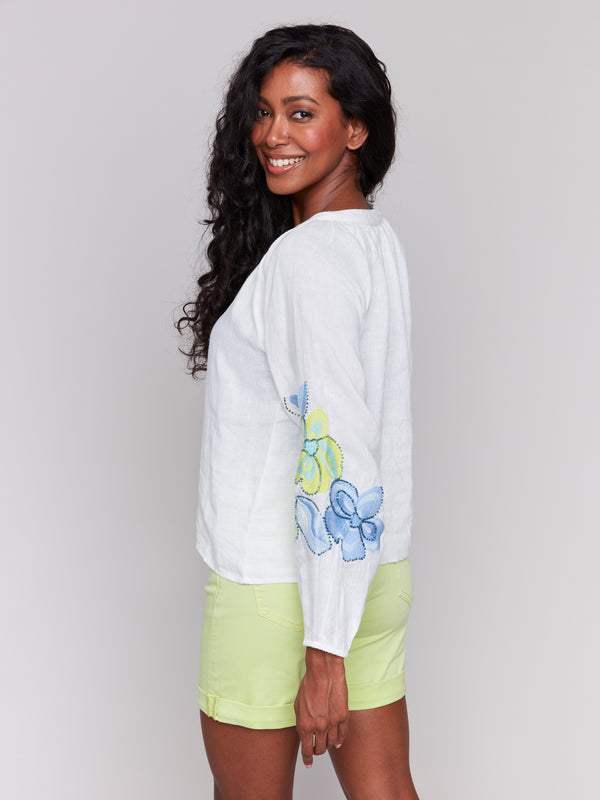 Lace Detail Raglan Sleeve Button Down Blouse Anise