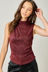 Shimmering Mock Neck Tank Wine