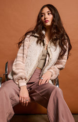 Quilted Sherpa Mix Media Vest Olive + Neutral