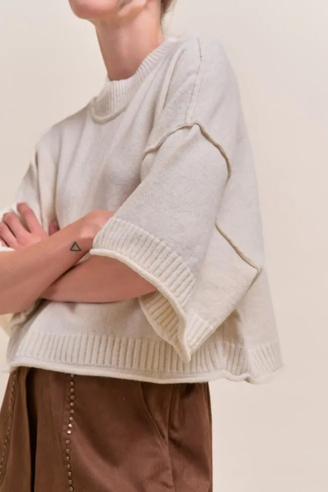 Mock Neck Short Sleeve Boxy Sweater Ivory