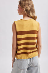 Striped Side Button Sweater Vest Mustard + Chocolate