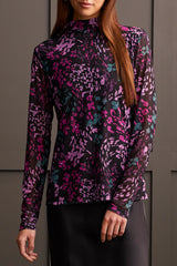 Printed Turtleneck Lined Top Bright Violet