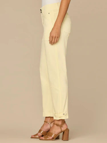 Ab Solution High Rise Tapered Utility Snap Hem Pants Lemon Lush