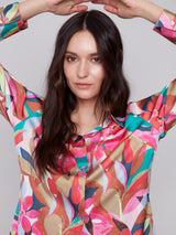 Printed Satin Button Down Shirt Flora