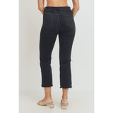Distressed Hem Crop Flare Jeans Washed Black
