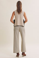 Side Ribbon Tie Whipstitch Sweater Vest Oatmeal