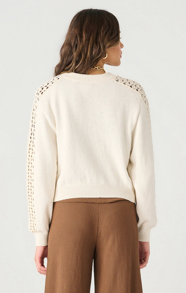 Crochet Sleeve Sweater Bomber Ivory