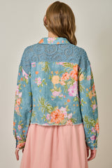 Floral & Lace Combo Mix Media Jacket Denim Blue Mix