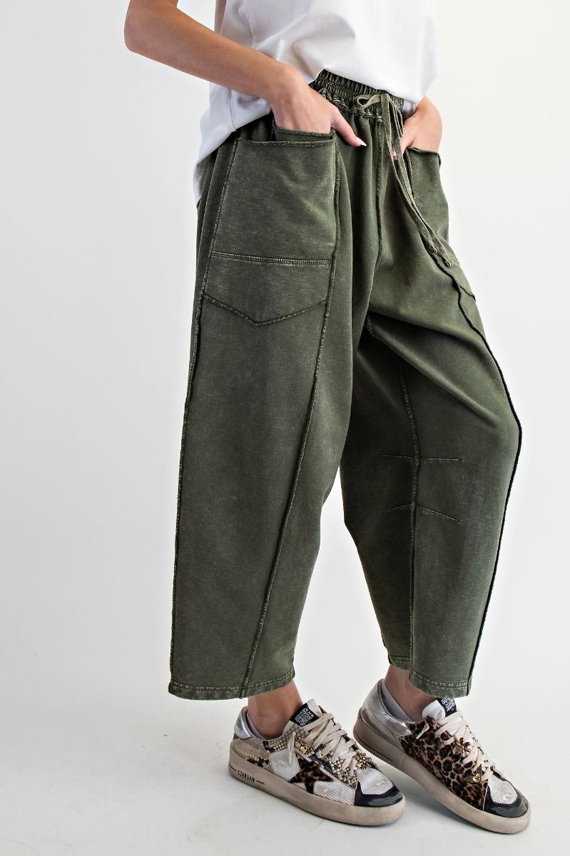 Mineral Washed Terry Knit Barrel Pants Pine Green