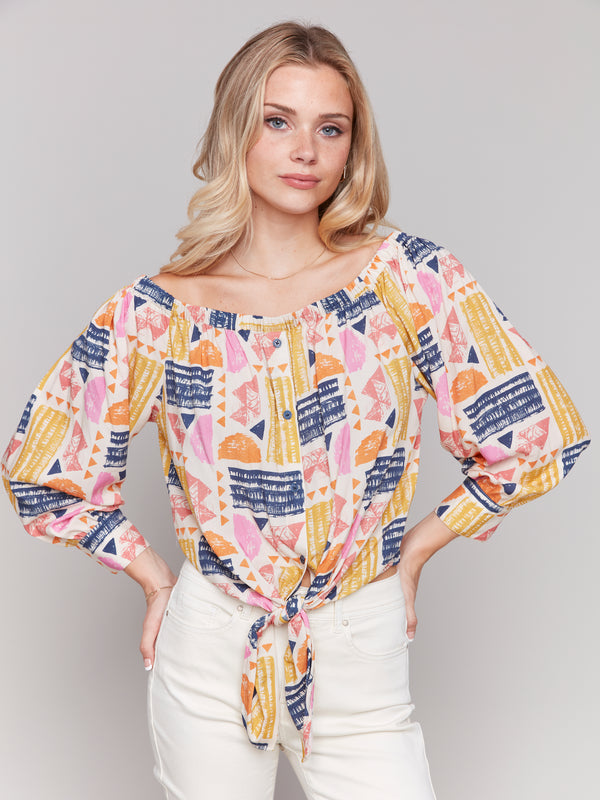 Off Shoulder Printed Blouse Batik