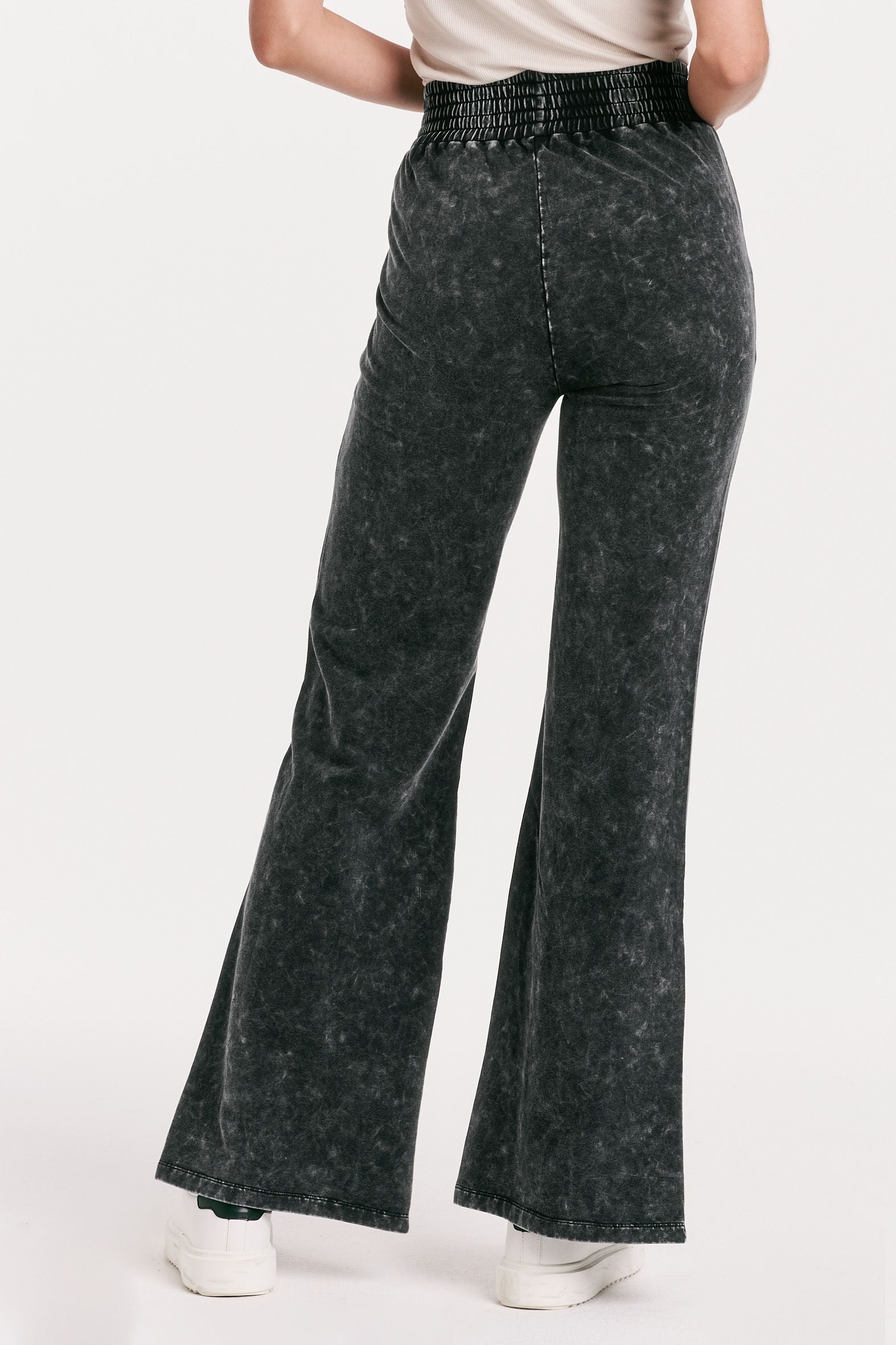 Francine Acid Wash Split Hem Flare Pants Black