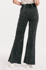 Francine Acid Wash Split Hem Flare Pants Black