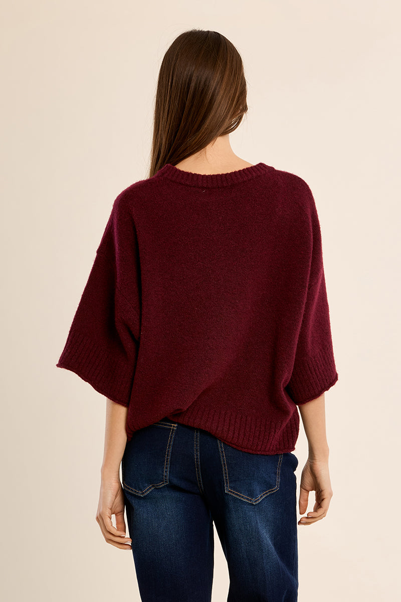 Oversize Short Sleeve Sweater Dark Red