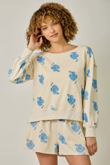 Exposed Seam Embroidered Sweatshirt Vintage White