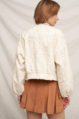 Embroidered Floral Pattern Bomber Jacket Beige