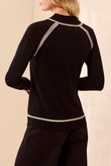 Contrast Border Mock Neck Sweater Black