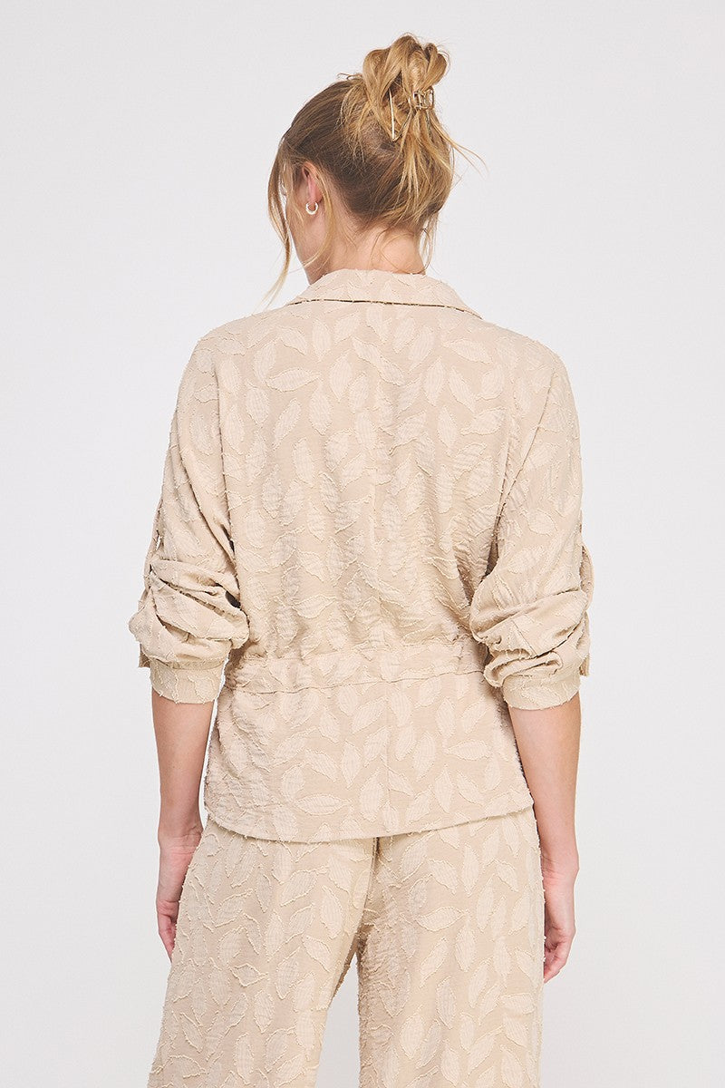 Jacquard Utility Tie Waist Top Taupe