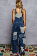 Crochet Patch Mesh Detail Overalls Indigo