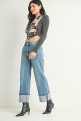 Petite Cuffed Slim Wide Leg Jeans Medium Denim