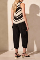 Curved Stripes Racer Back Sweater Tank Black
