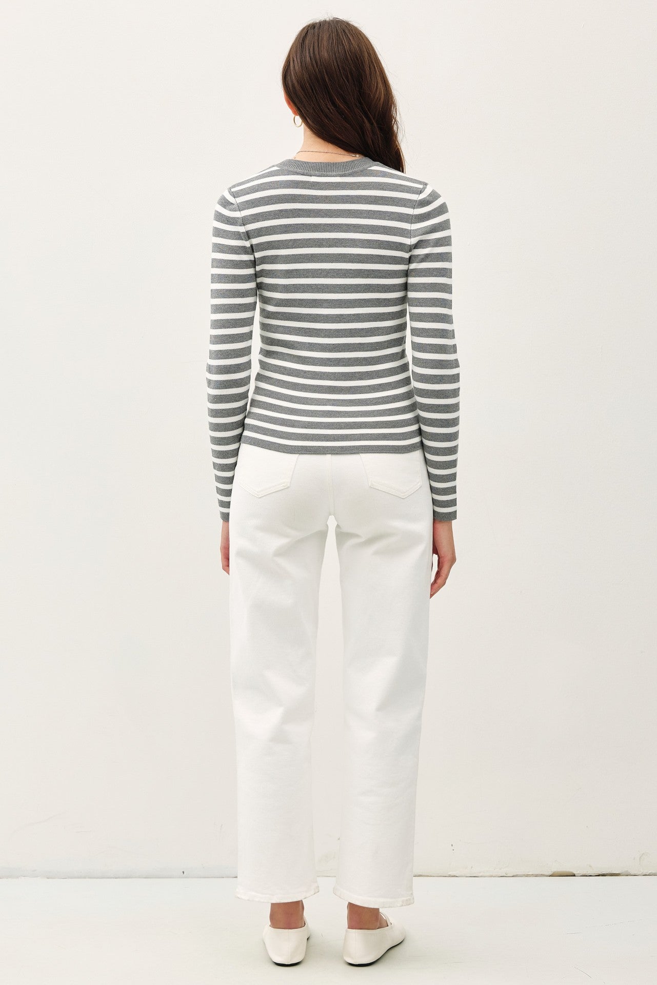 Classic Fit Striped Sweater Heather Grey