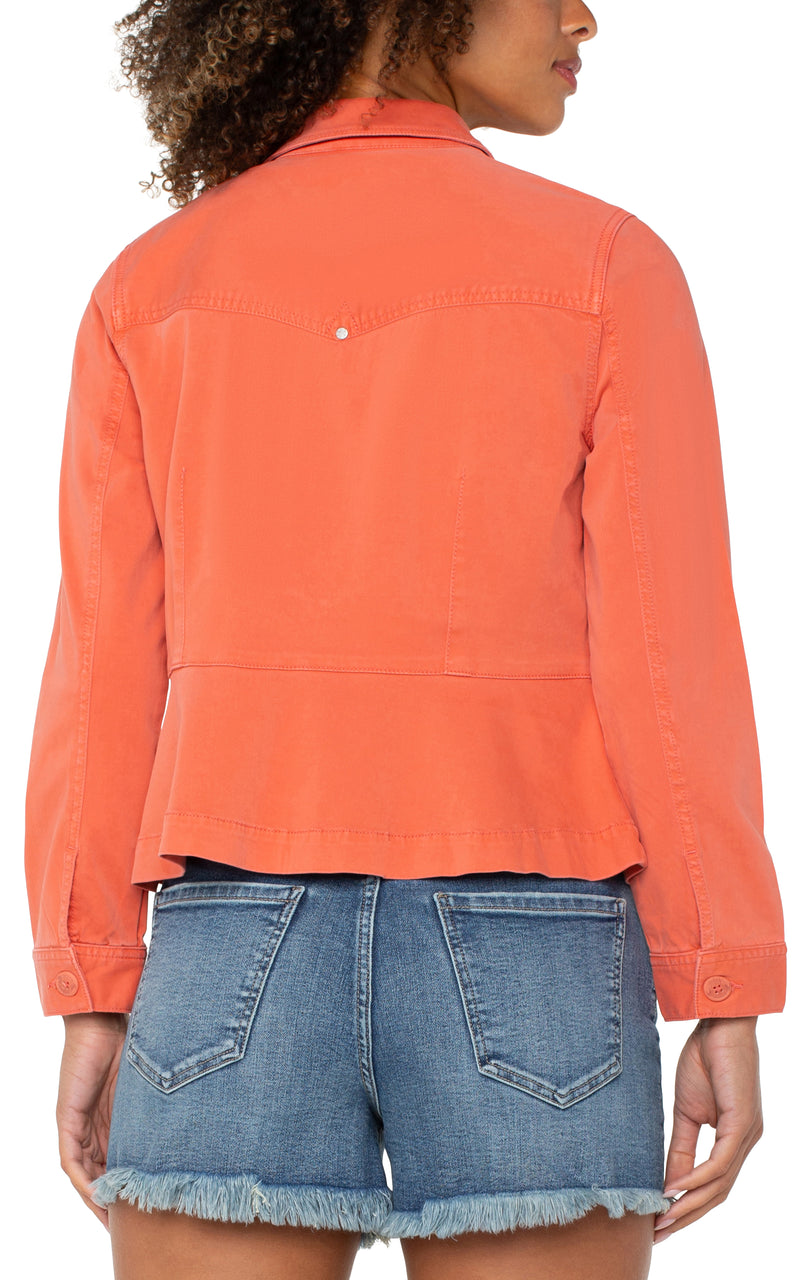 Peplum Hem Trucker Jacket Papaya