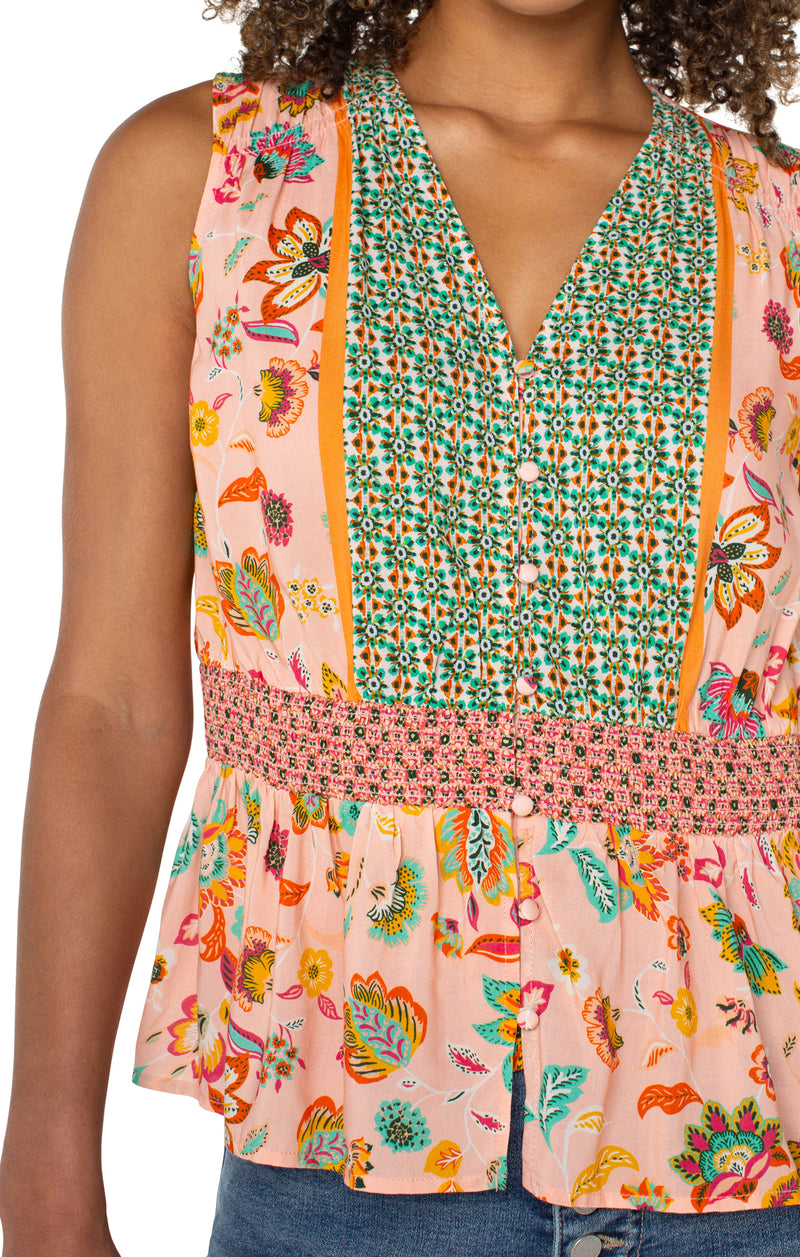 Mixed Print Smocked Waist Tank