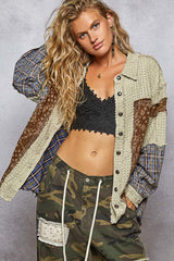 Textured Twill Plaid & Floral Jacket Oatmeal
