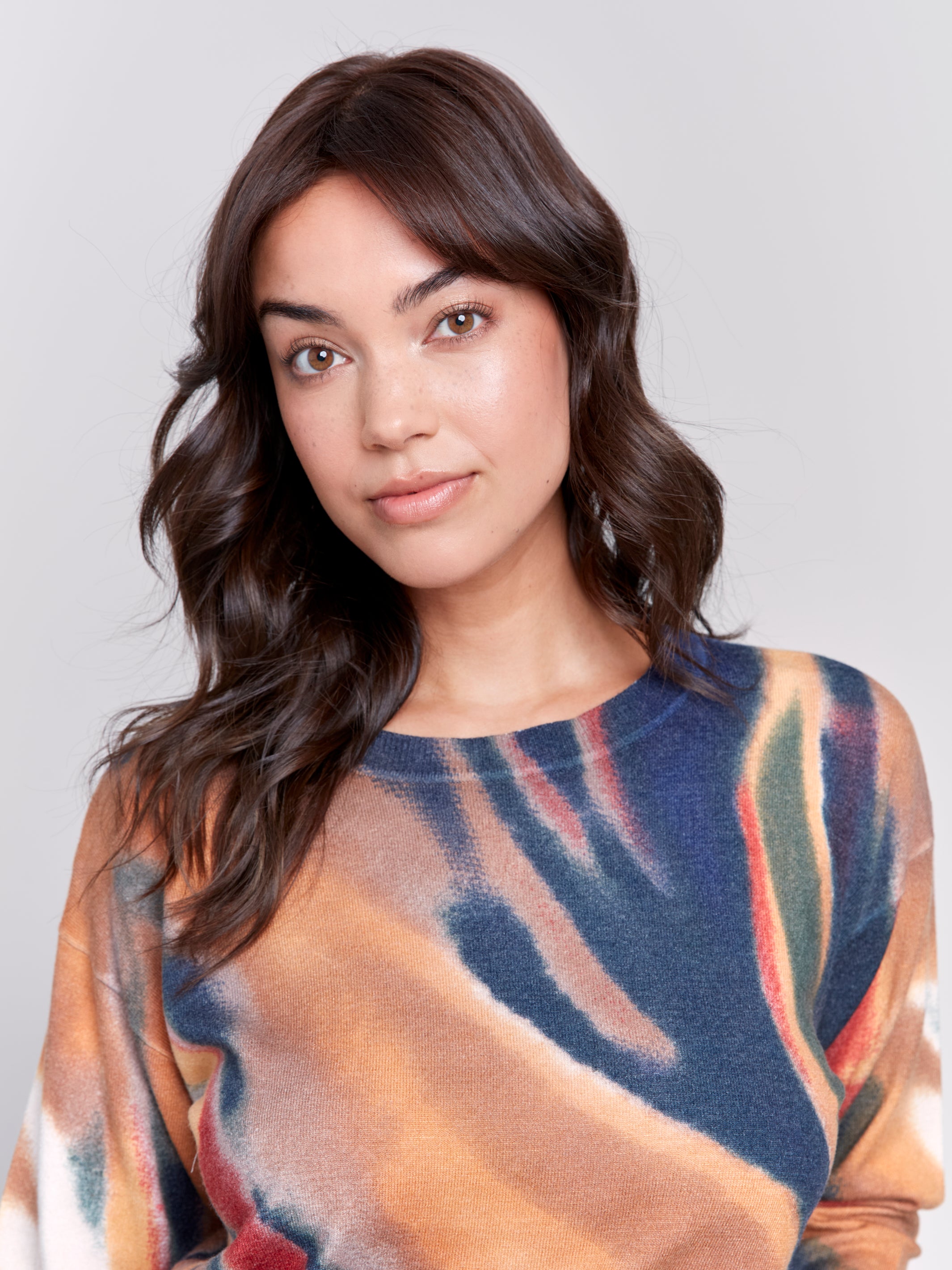 Printed Distressed Hem Rounded Sweater Spruce