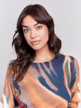 Printed Distressed Hem Rounded Sweater Spruce