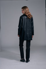 Vegan Leather Car Coat Black