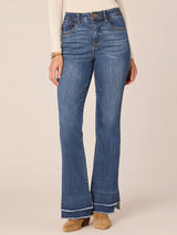 High Rise Bootcut Double Layer Fray Hem Jeans Blue