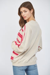 American Flag Motif Crew Neck Sweater Taupe