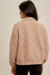 Drop Shoulder Quilted Bomber Jacket Taupe