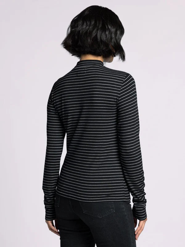 Liz Metallic Stripe Top Black Metallic Silver